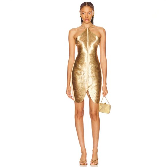 Cult Gaia Mara Draped Silk Fringe Mini Halter Dress - Picture 6 of 13